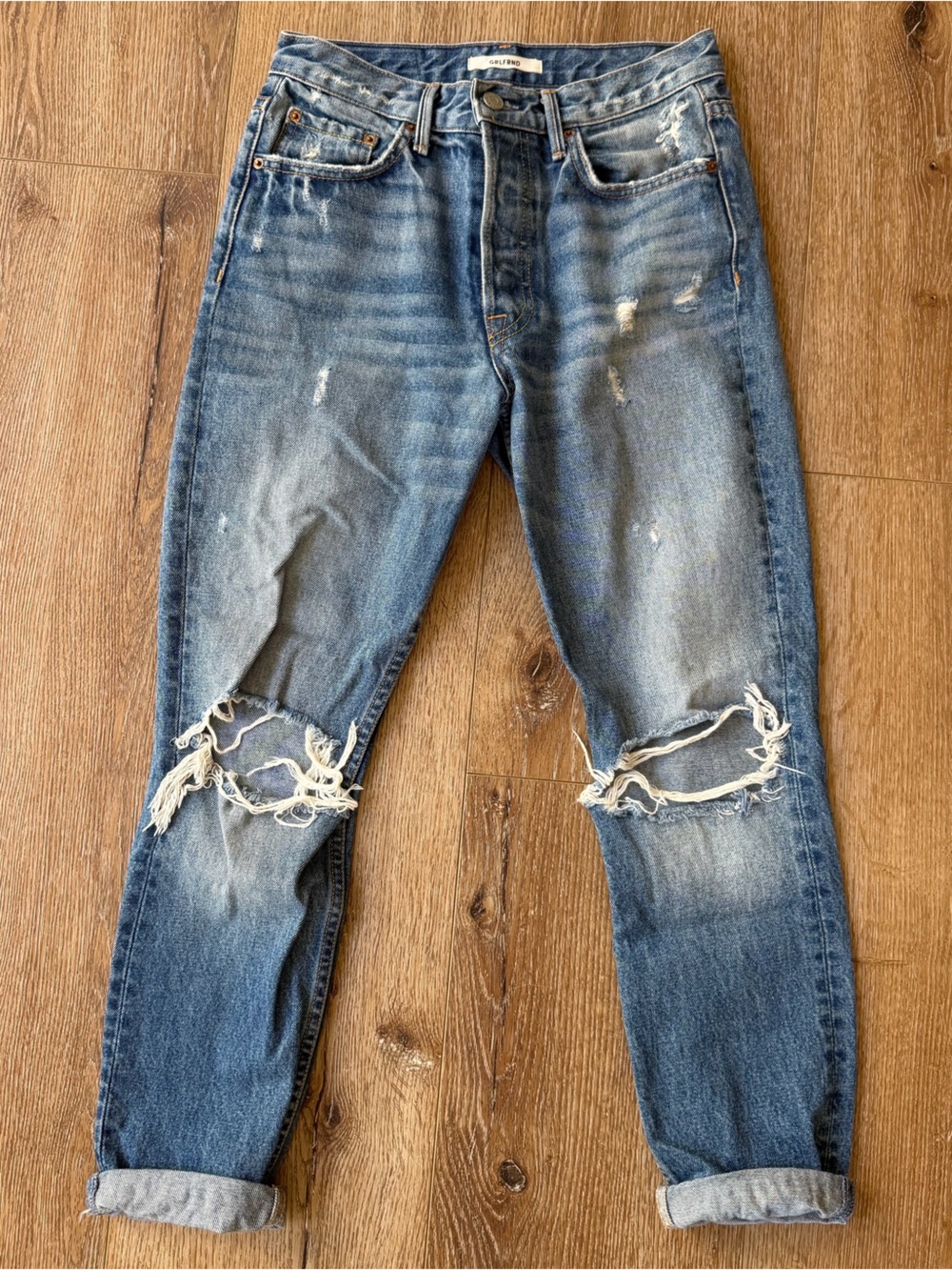 GRLFRND Karolina Distressed Ripped Knee Jeans